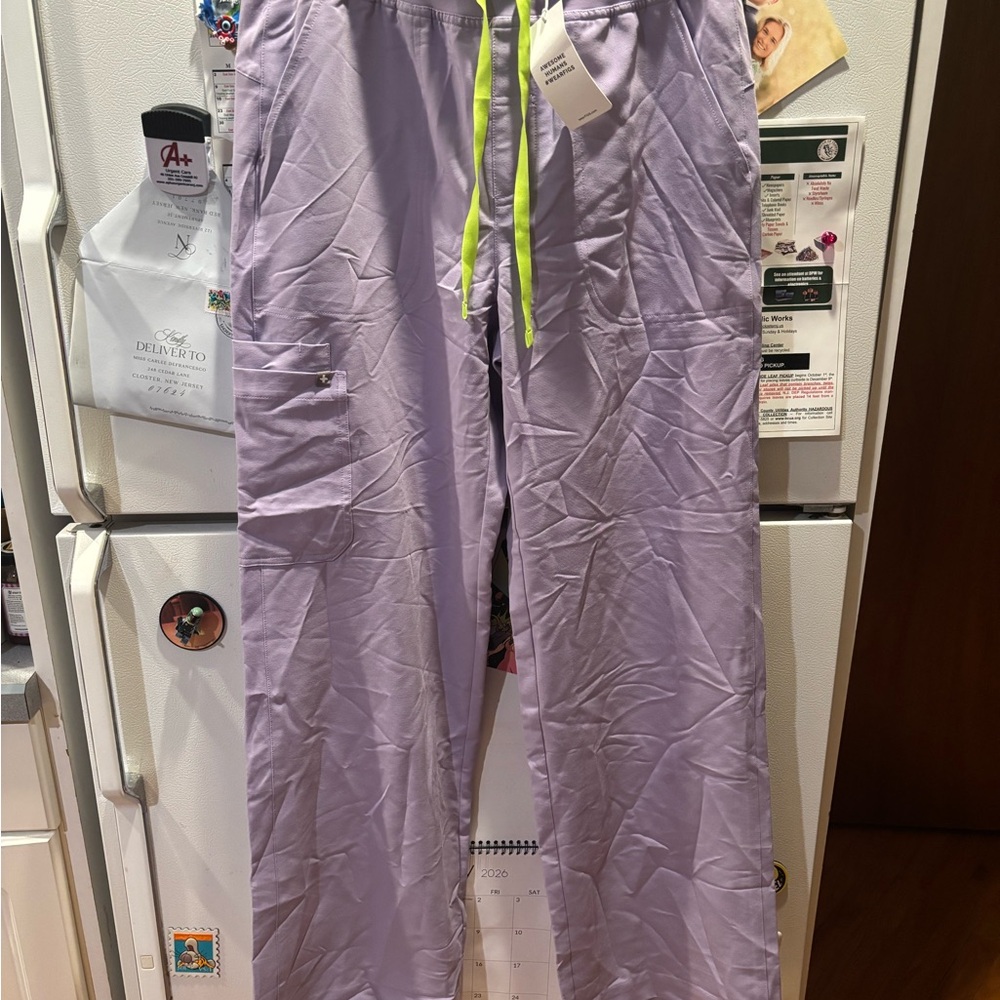 Figs Lavendar Drawstring scrub Pants with Neon green Tie